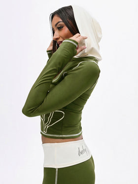 Zip Up Hooded Top with Contrast Stitching