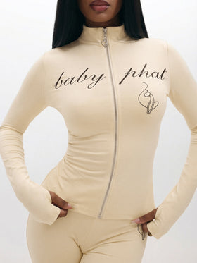 Long Sleeve High Neck Zip Up Top