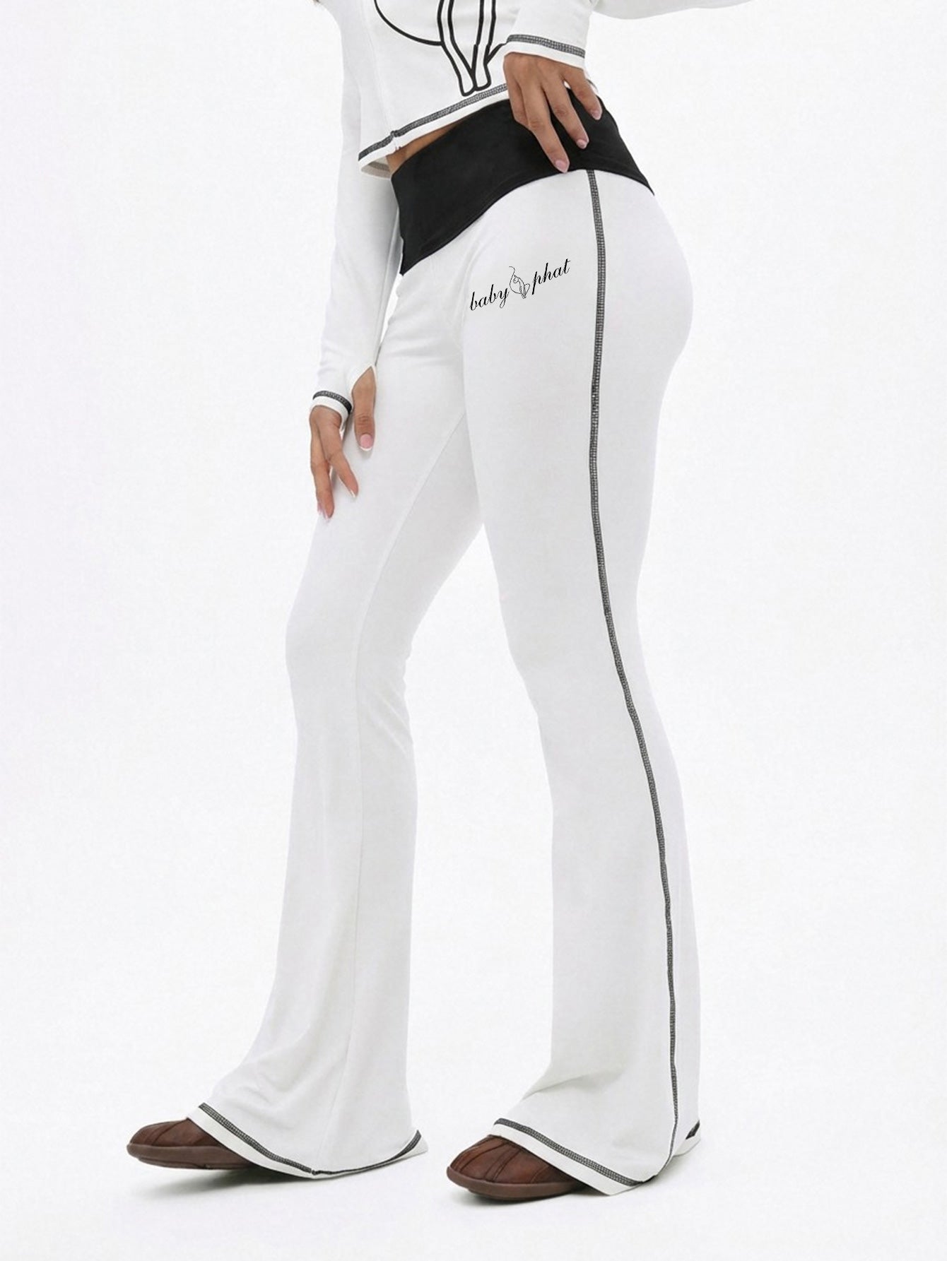 Foldover Flare Legging with Contrast Stitching