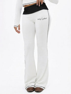 Foldover Flare Legging with Contrast Stitching