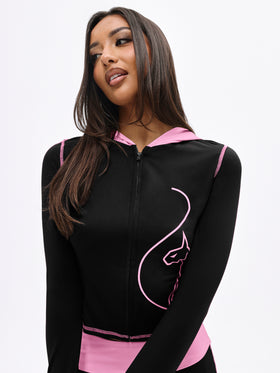 Zip Up Hooded Top with Contrast Stitching