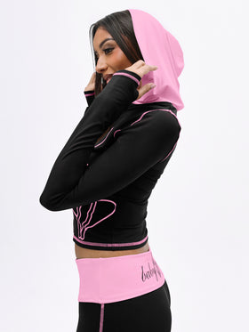 Zip Up Hooded Top with Contrast Stitching