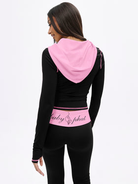 Zip Up Hooded Top with Contrast Stitching