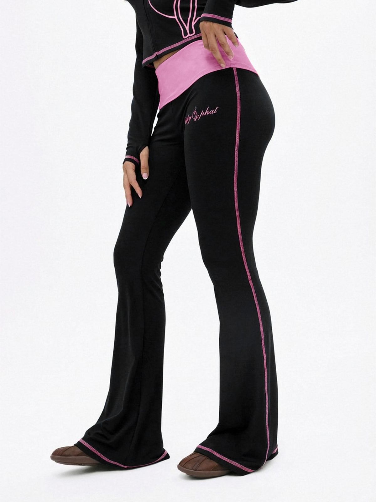 Foldover Flare Legging with Contrast Stitching