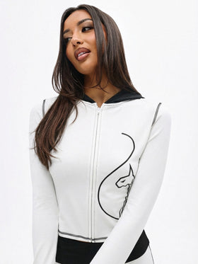 Zip Up Hooded Top with Contrast Stitching