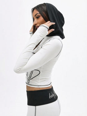 Zip Up Hooded Top with Contrast Stitching