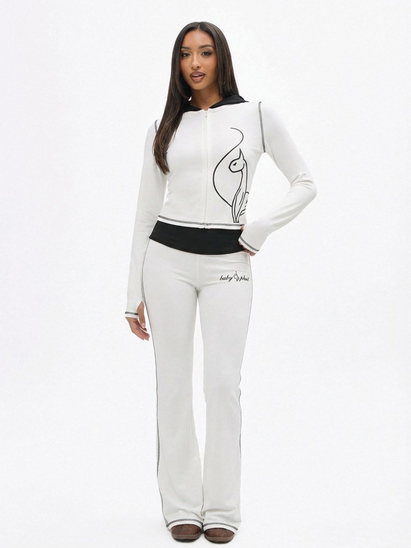 SS2006 サイバーグラフィック　ジップアップフーディー　2 Zip Up Hooded Top with Contrast Stitching | Baby Phat