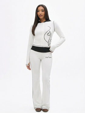 Zip Up Hooded Top with Contrast Stitching