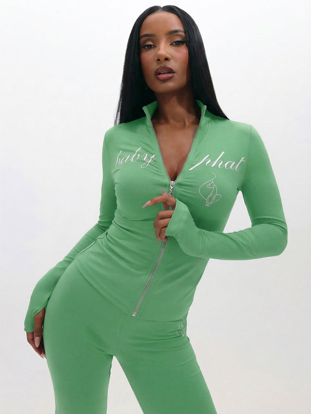 Long Sleeve High Neck Zip Up Top