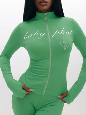 Long Sleeve High Neck Zip Up Top