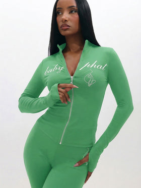 Long Sleeve High Neck Zip Up Top