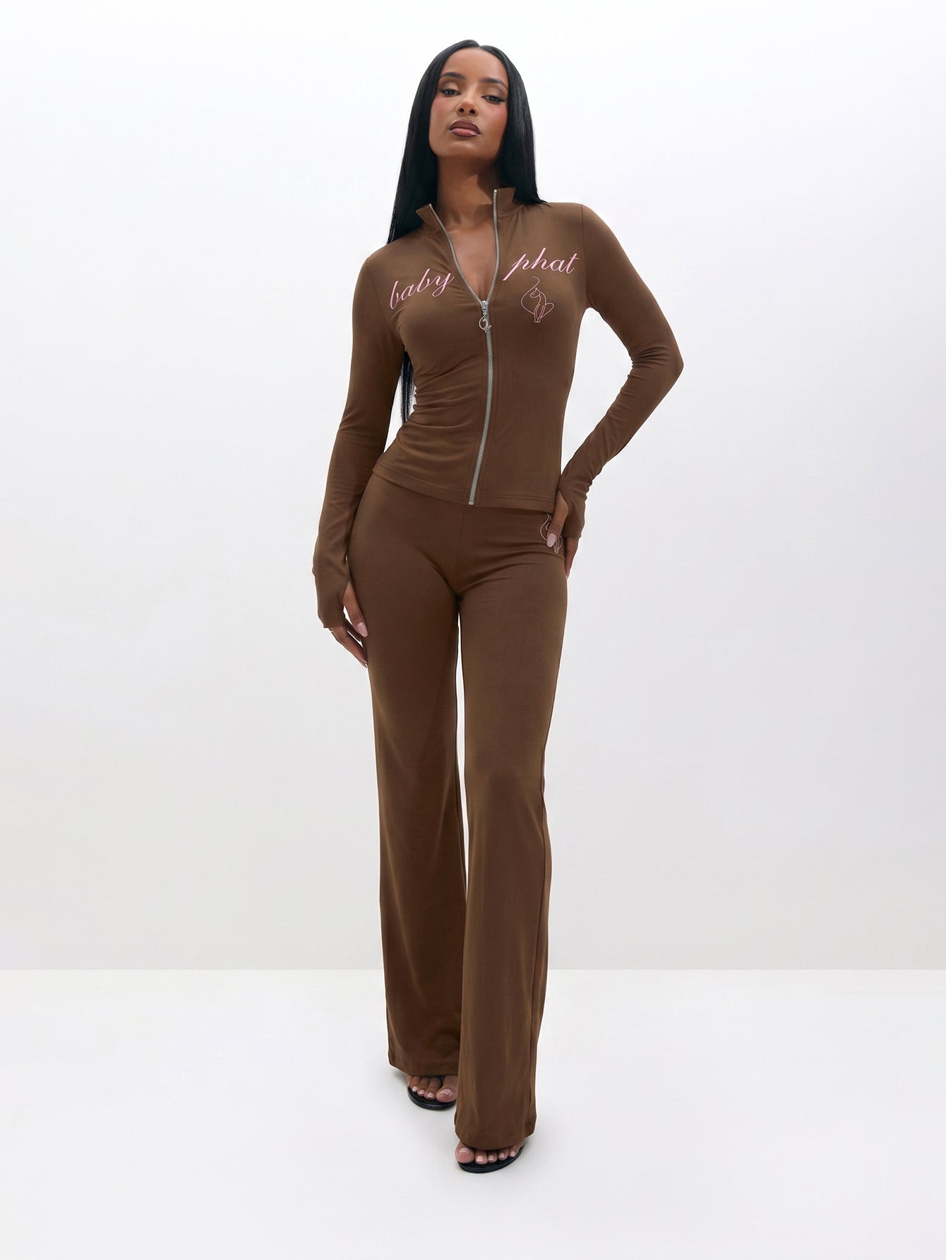 Long Sleeve High Neck Zip Up Top | Baby Phat