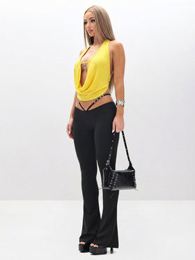 Logo Charm Cowl Neck Top
