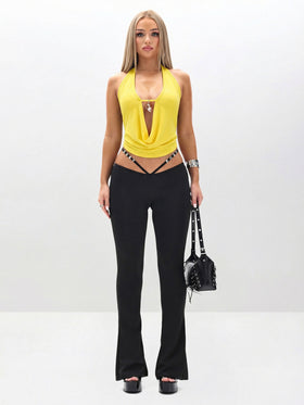 Logo Charm Cowl Neck Top