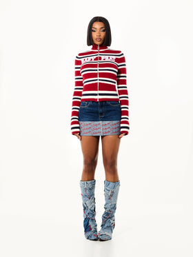 Denim Mini Skirt with Embroidered Logo Print