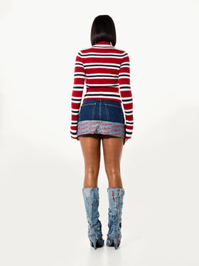 Denim Mini Skirt with Embroidered Logo Print