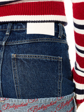 Denim Mini Skirt with Embroidered Logo Print