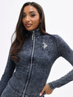 Denim Wash Funnel Neck High Neck Zip Top