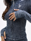 Denim Wash Funnel Neck High Neck Zip Top
