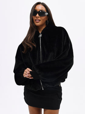 Oversized Hooded Faux Fur Jacket