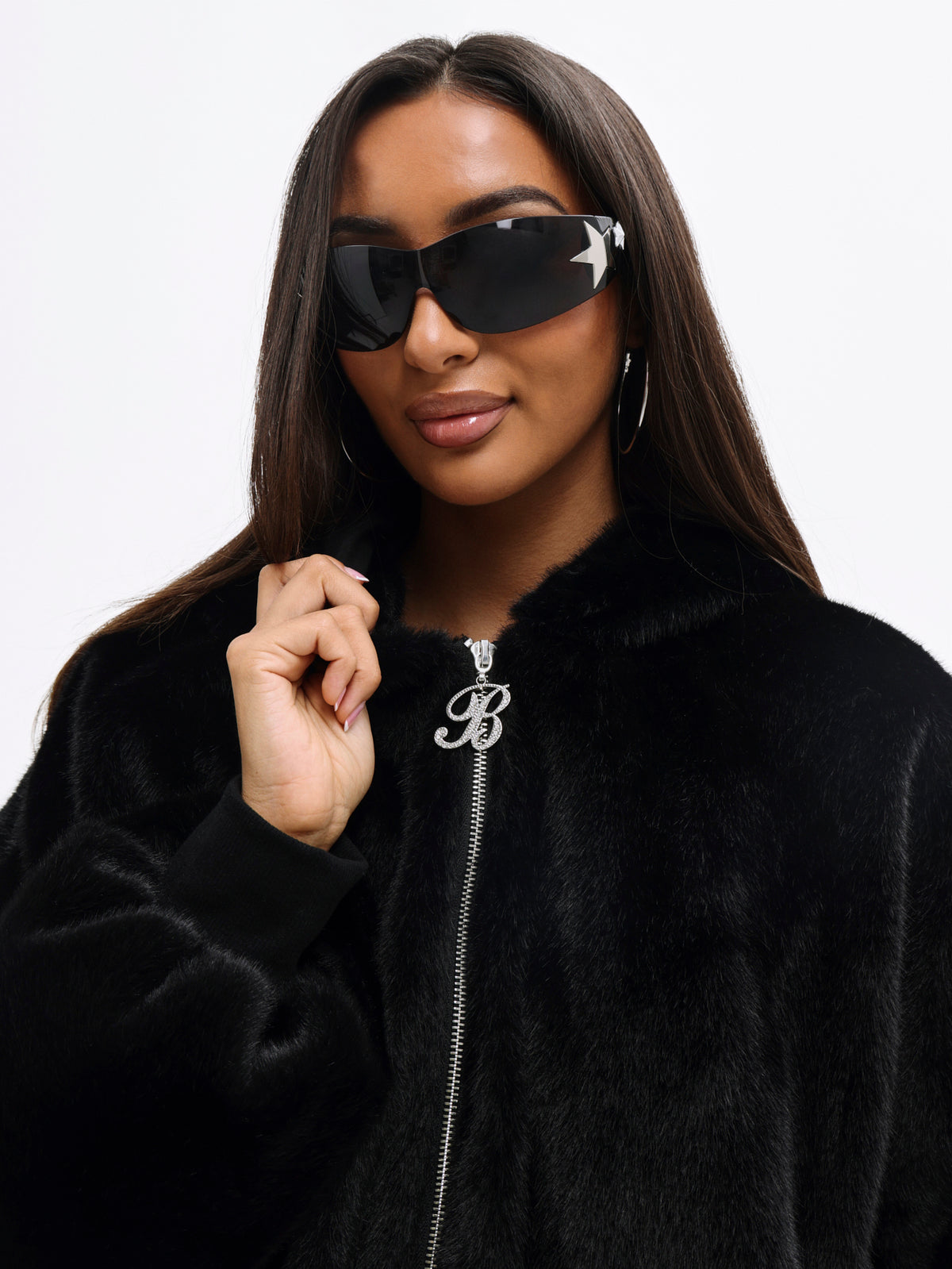 Oversized Hooded Faux Fur Jacket in Black | Baby Phat | Baby 