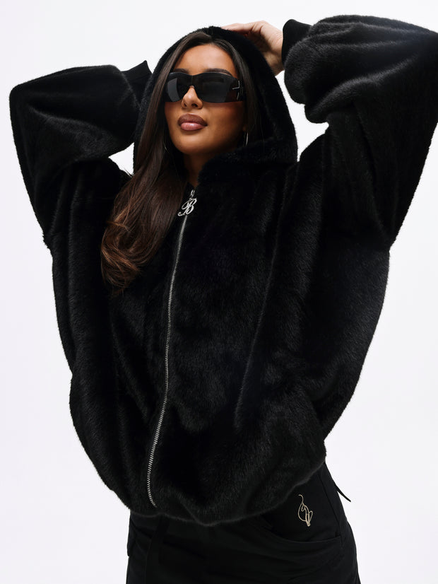 Oversized Hooded Faux Fur Jacket
