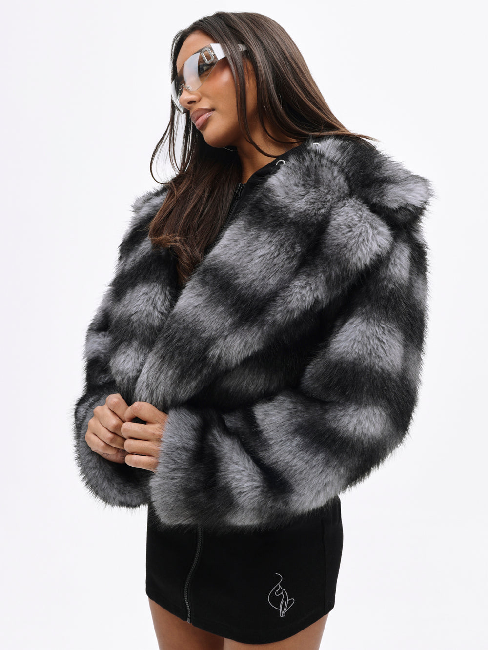 Black and Gray Faux Fur Jacket | Baby Phat