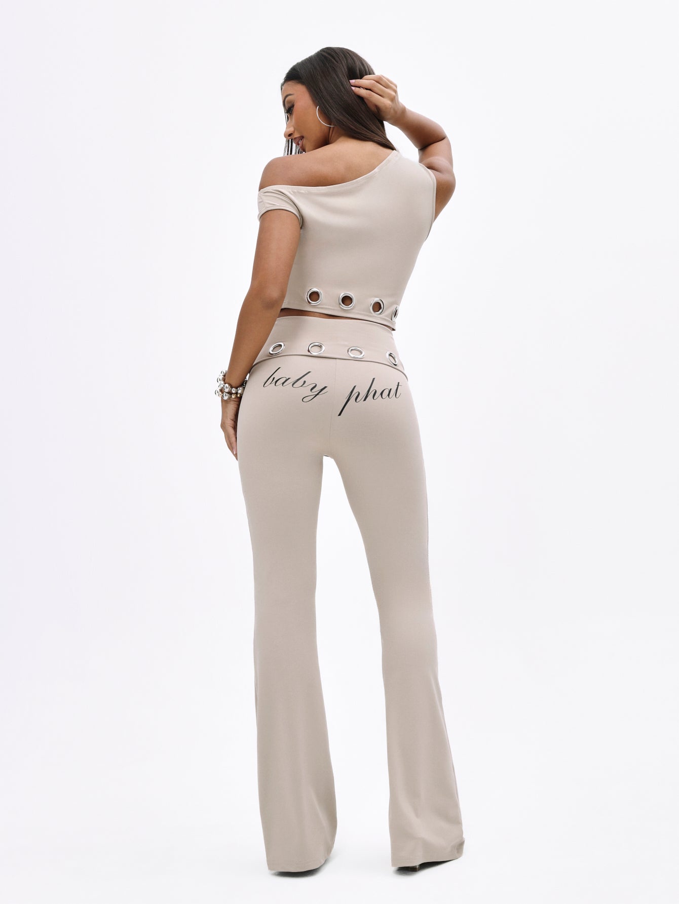 Fold Over Flare Leggings With Eyelets