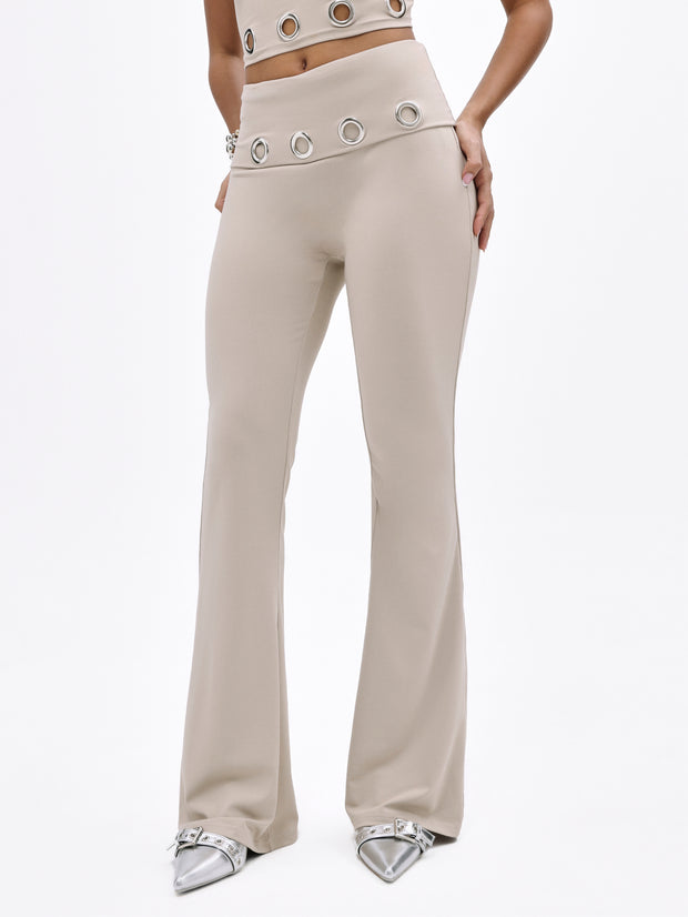 Fold Over Flare Leggings With Eyelets