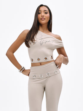 One Shoulder Eyelet Top