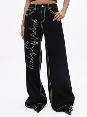 Contrast Logo Baggy Jean