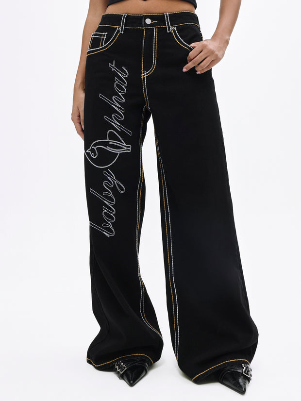 Contrast Logo Baggy Jean