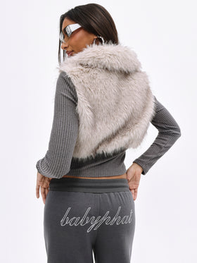 Faux Fur Ribbed Zip Up