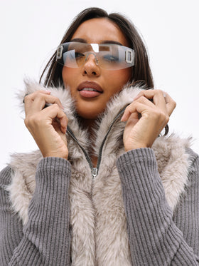 Faux Fur Ribbed Zip Up