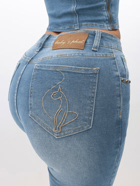 Stretch Denim Capri Jeans With Turn Up Hems