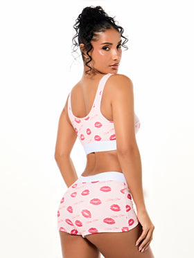 Lip Print Bralette And Short Set