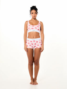 Lip Print Bralette And Short Set