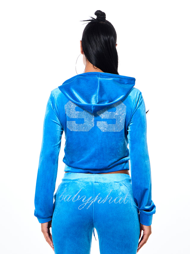 Cropped Velour Rhinestone Zip Up
