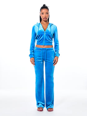 Cropped Velour Rhinestone Zip Up