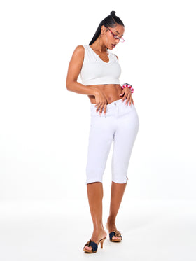 White Stretch Denim Capri