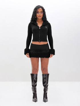 Knit Cardigan With Fur Trim