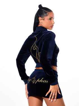 Shrunken Fit Velour Zip Up Jacket