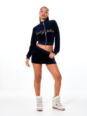 Shrunken Fit Velour Zip Up Jacket