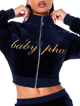 Shrunken Fit Velour Zip Up Jacket