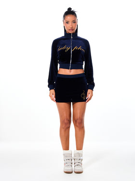 Shrunken Fit Velour Zip Up Jacket