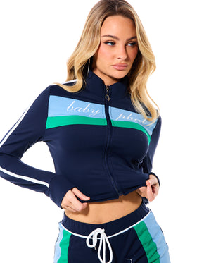 Sporty Contrast Stripe Long Sleeve Zip Up
