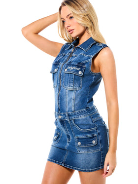 Denim Cargo Mini Dress