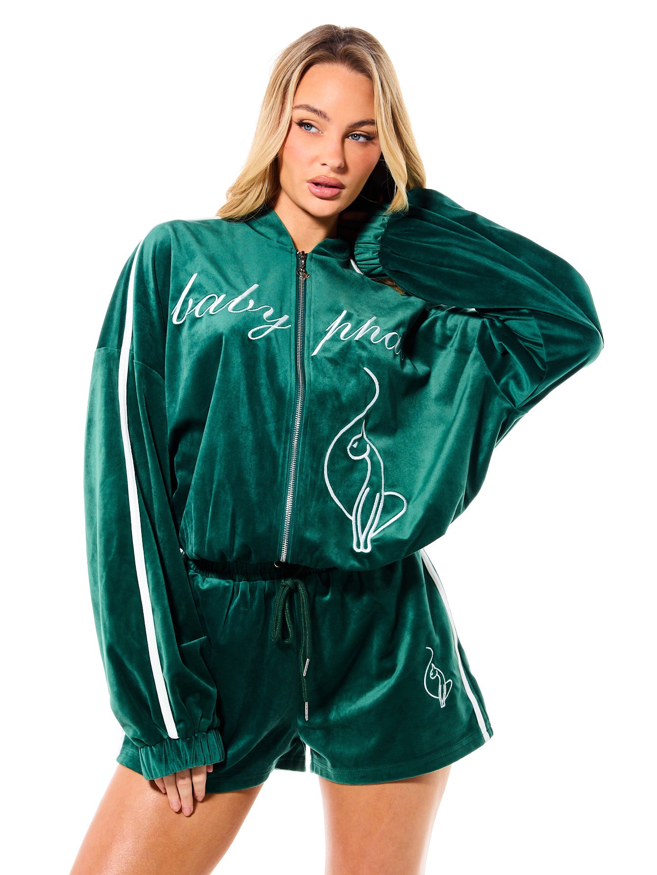 Velour Bomber Style Zip Up Sweatshirt