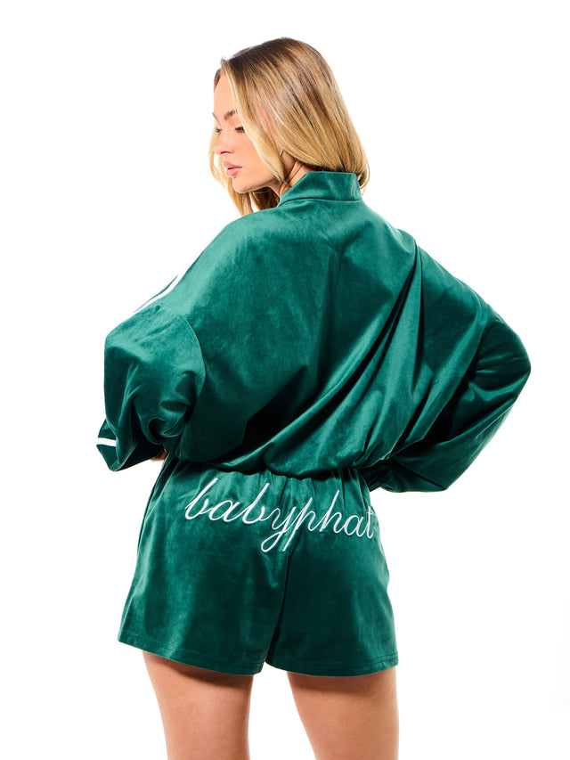 Velour Bomber Style Zip Up Sweatshirt