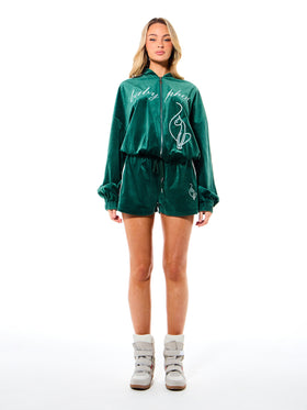 Velour Bomber Style Zip Up Sweatshirt